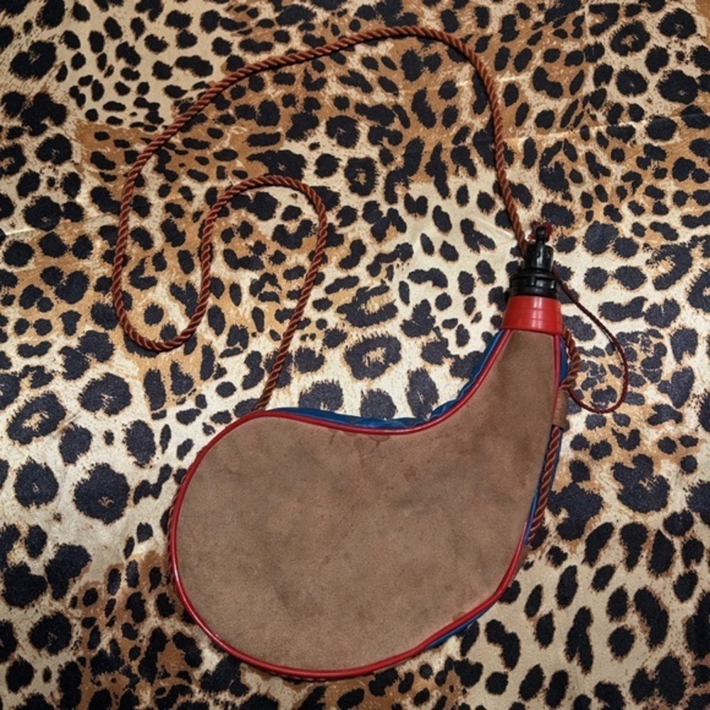 Brown and Red Leather Flask with Rope Strap